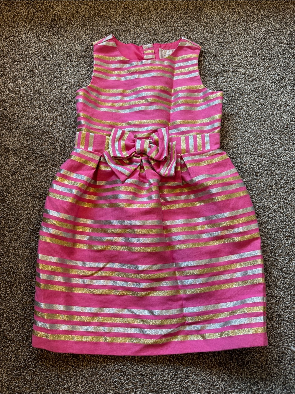 Gymboree Pink and Gold Striped Bow-Front Party Dress